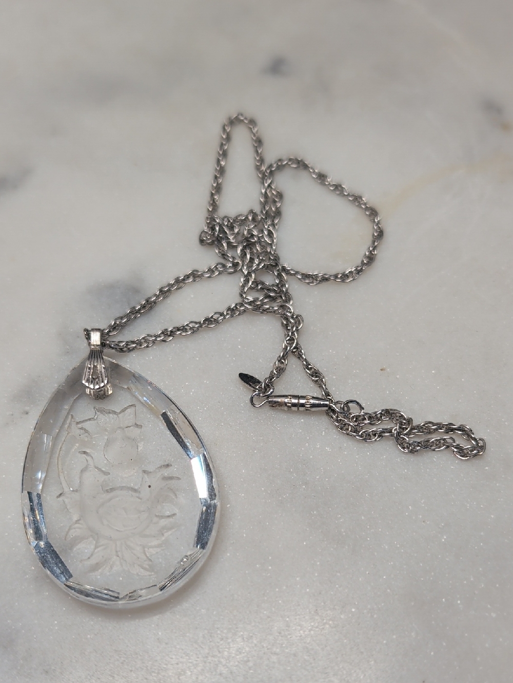Clear Teardrop Pendant Necklace Silver Chain Austrian Crystal